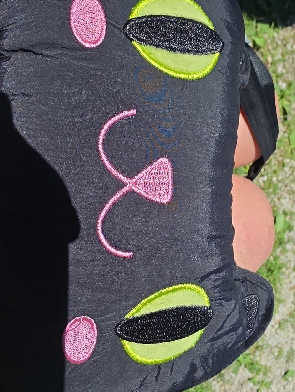 Black Poof Fannie Pack with Pink & Lime Embroidered Accents